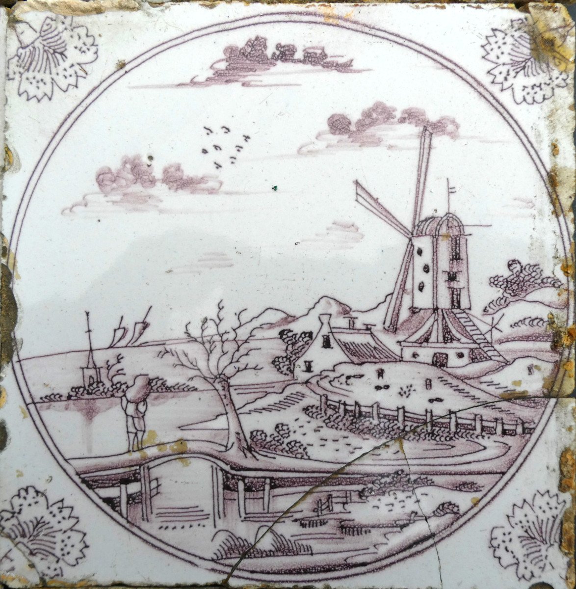 Series Of 9 Delft Faience Tiles / Northern France, Manganese, Tiles, Sailboats -photo-2