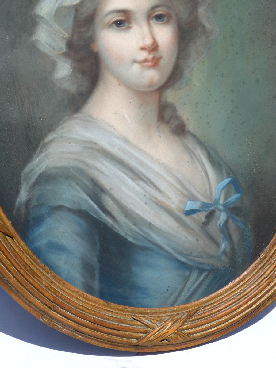 Portrait Of Young Woman 18th Century Style, In The Taste Of Greuze, 19th Century Pastel, Louis XVI-photo-3