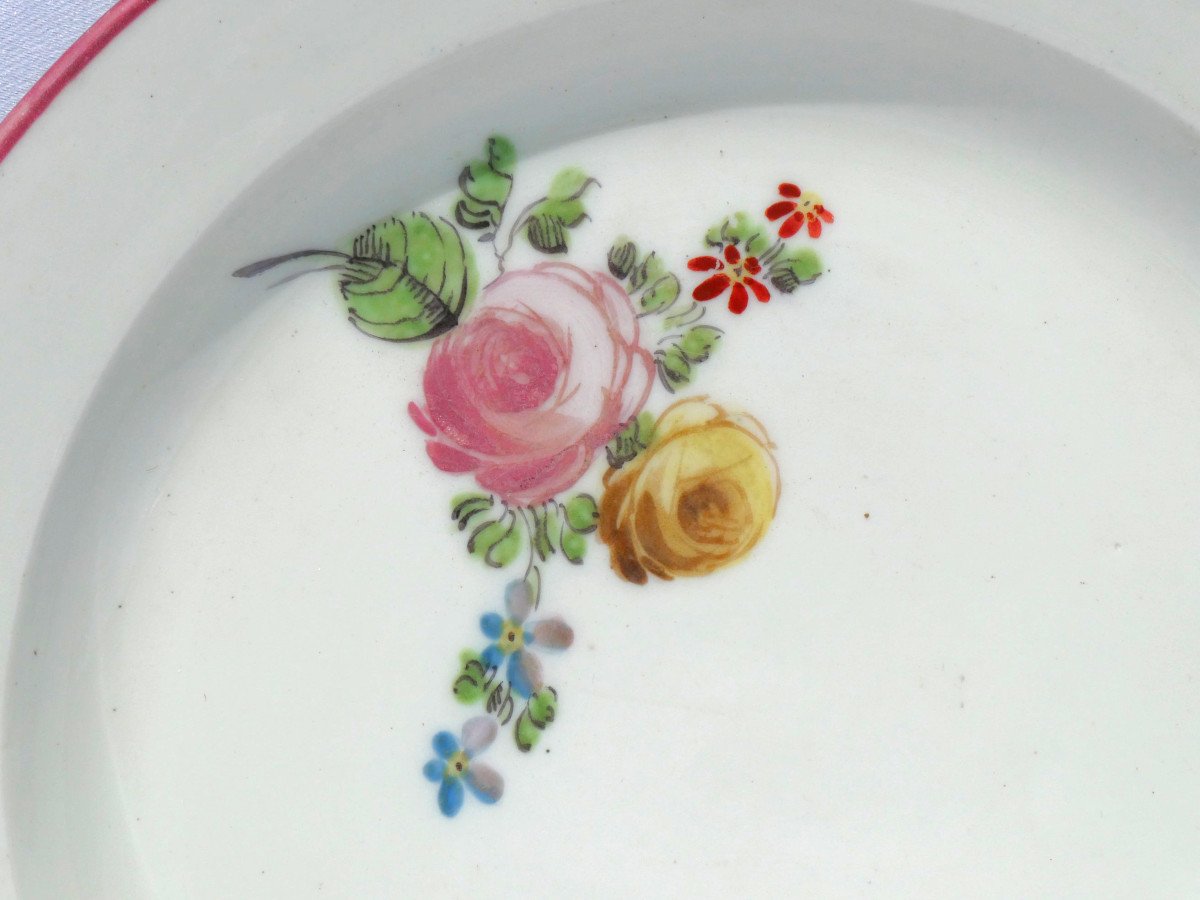 Porcelain Plate, 18th Century Period, Seedlings & Bouquet Of Flowers, Paris Clignancourt-photo-2