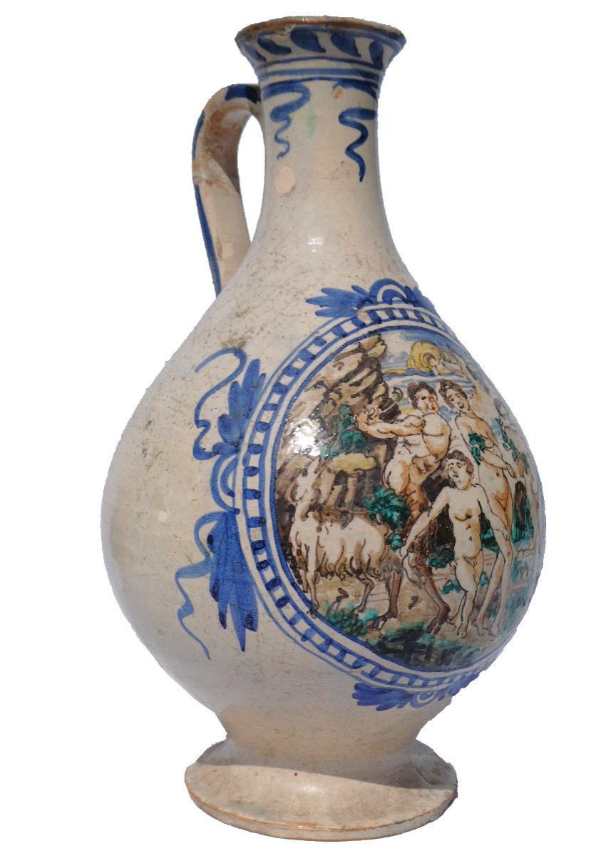 Jug / Jug In Italian Earthenware Period 19th Century Renaissance Style, Majolica