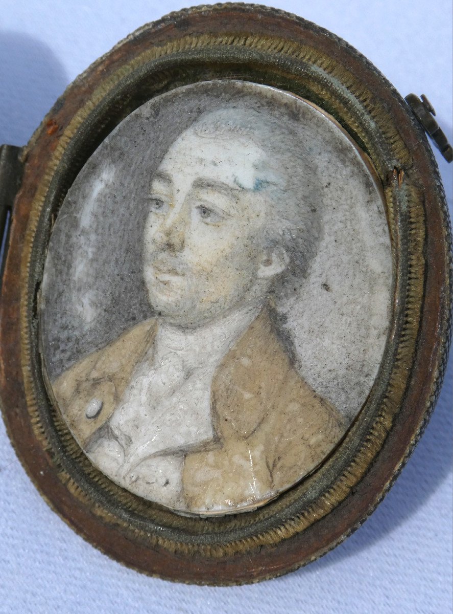 Miniature Portrait In Its Shagreen Case, Dandy Louis XVI Period, 18th Century Case-photo-4