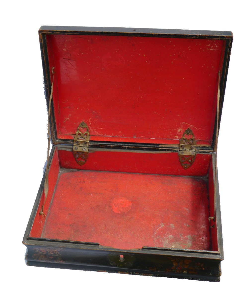 18th Century Wig Box, Lacquer, Japanese Decor Of Cranes, Object Of Virtues, Perfume-photo-6