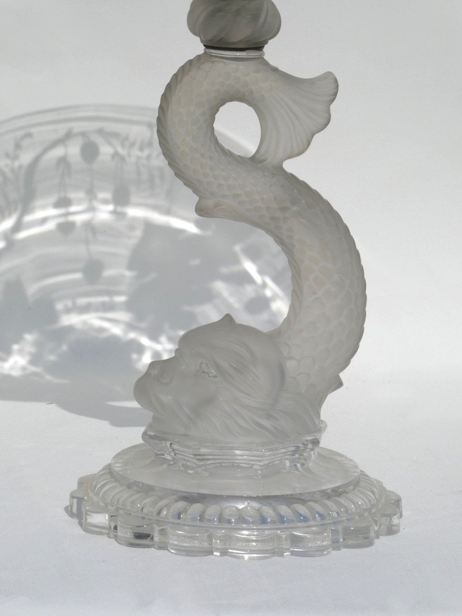 Large Cup / Table Centerpiece In Baccarat Crystal, 19th Century Napoleon III Dolphin Decor-photo-2