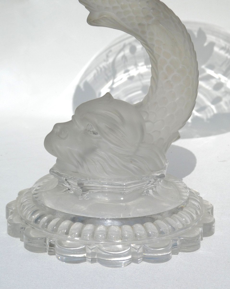 Large Cup / Table Centerpiece In Baccarat Crystal, 19th Century Napoleon III Dolphin Decor-photo-3