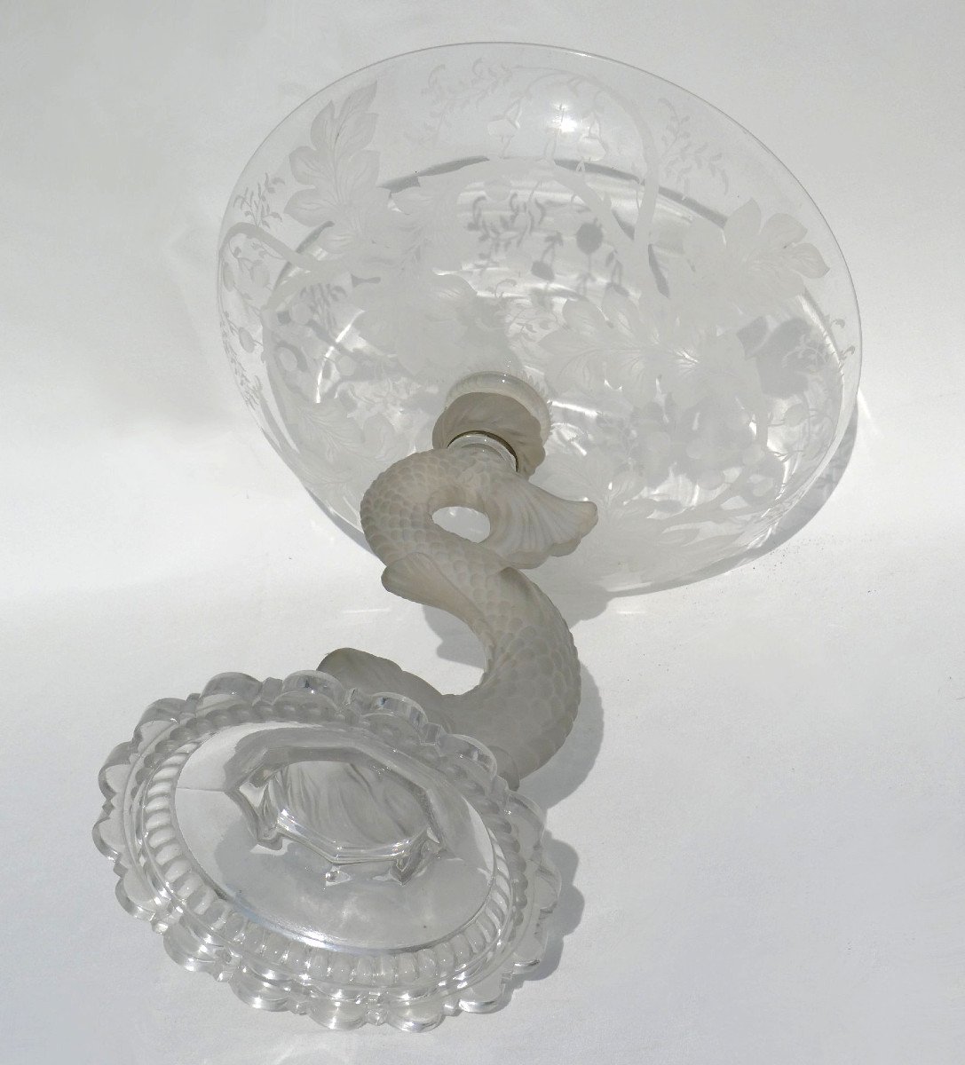 Large Cup / Table Centerpiece In Baccarat Crystal, 19th Century Napoleon III Dolphin Decor-photo-5