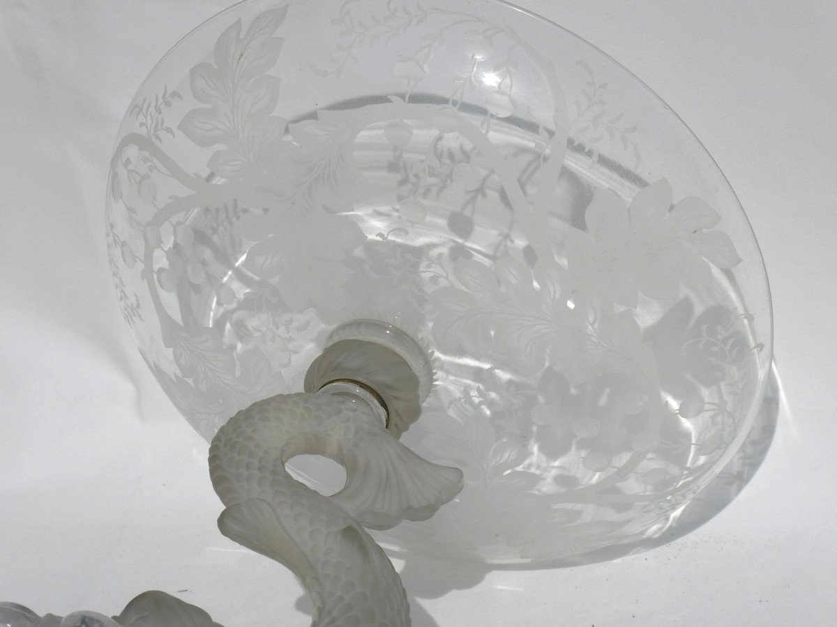 Large Cup / Table Centerpiece In Baccarat Crystal, 19th Century Napoleon III Dolphin Decor-photo-6