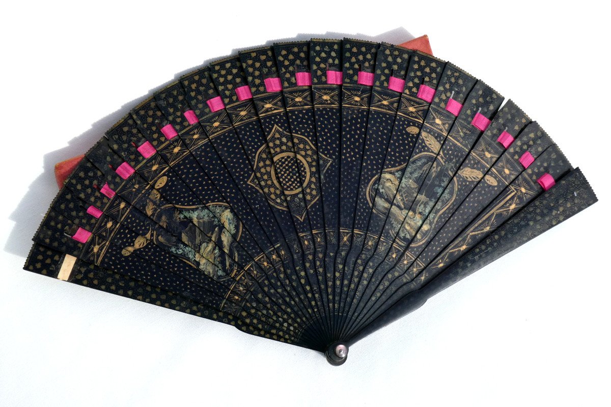 Broken Fan Charles X Period, 19th Century Chinese Lacquer, Chinese Landscape, 1820 Case-photo-3