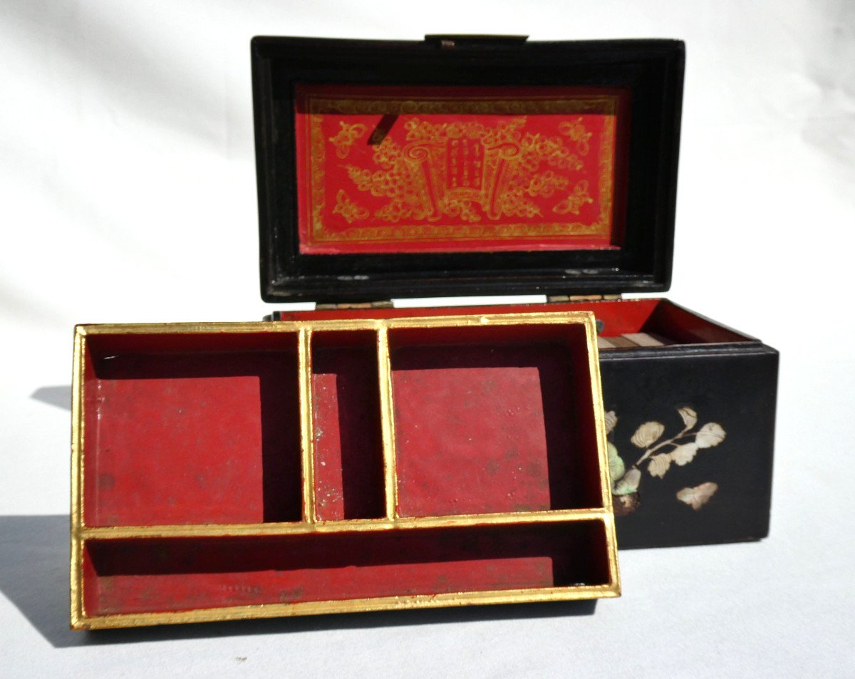 Coffret à Bijoux En Laque Et Nacre , Vietnman , Asie 1900 , Boite à Compartiments XIXe-photo-4