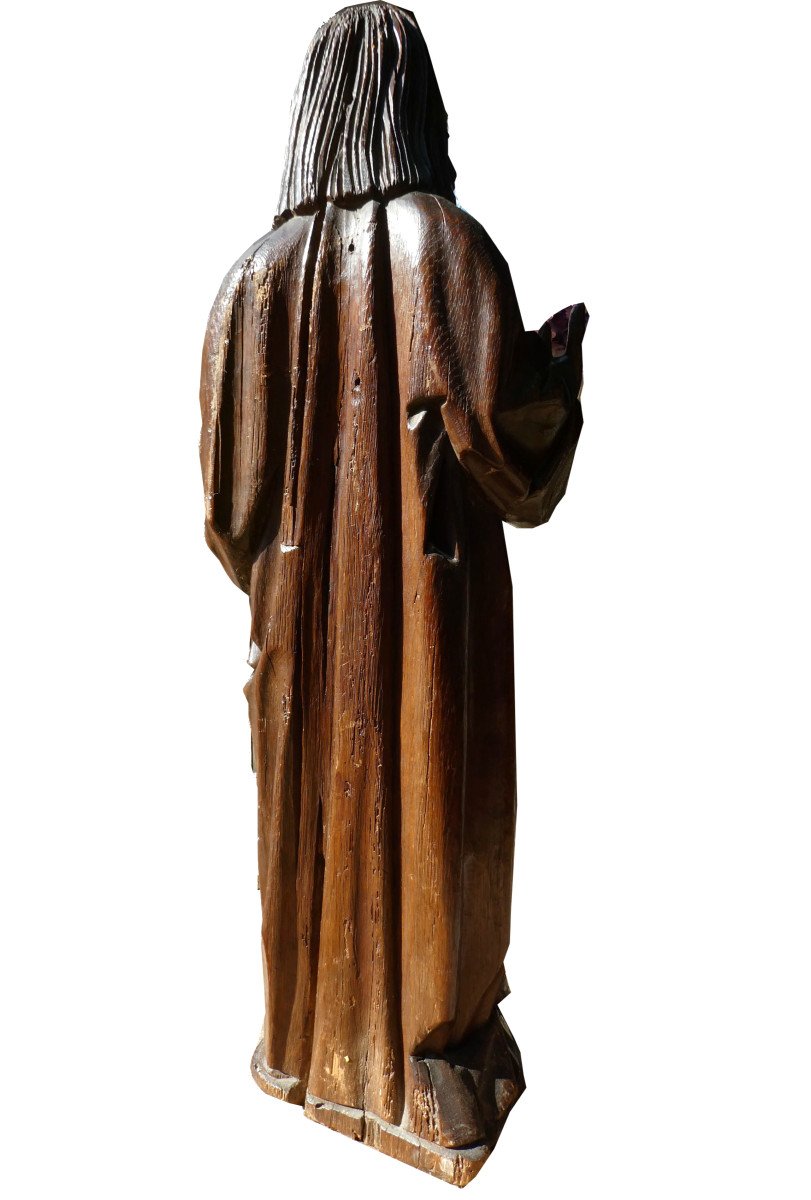 Large Carved Wooden Christ, Salvator Mundi, 18th Century Period, Holy Character Oak-photo-5