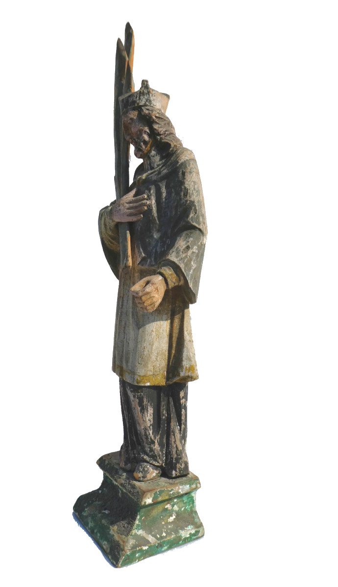 Bois Sculpté Polychrome , Saint Jean Népomucène , Statue Religieuse Vers 1820 -photo-4