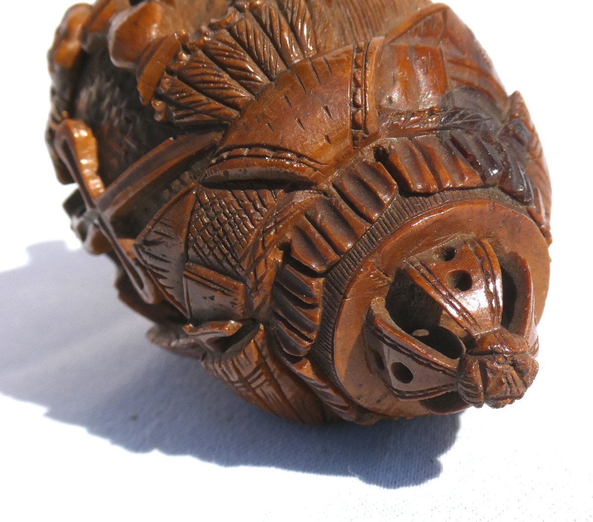 Carved Corrozo Nut, Religious Decor Shaker, The Passion Of Christ, 19th Century Tobacco -photo-1