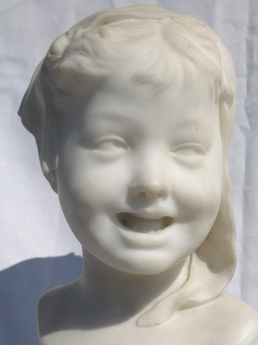 White Carrara Marble Bust Of A Young Neapolitan Child, 19th Century School Of Napoleon III-photo-2