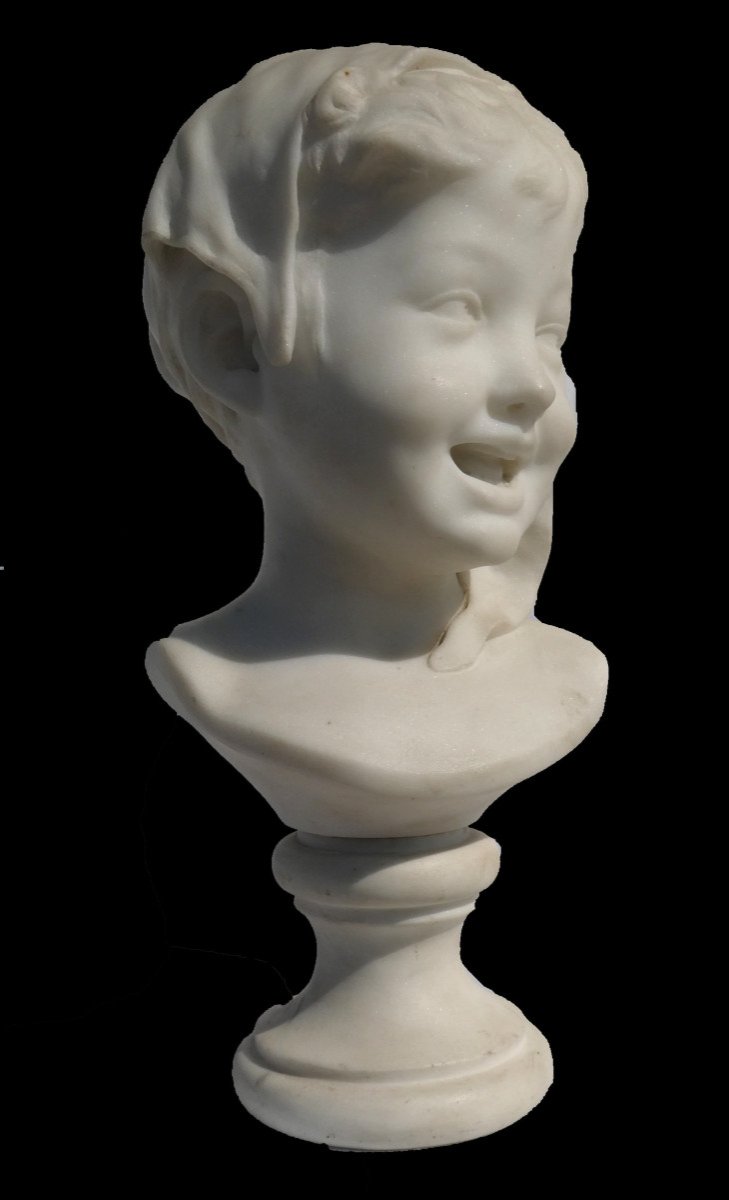 White Carrara Marble Bust Of A Young Neapolitan Child, 19th Century School Of Napoleon III