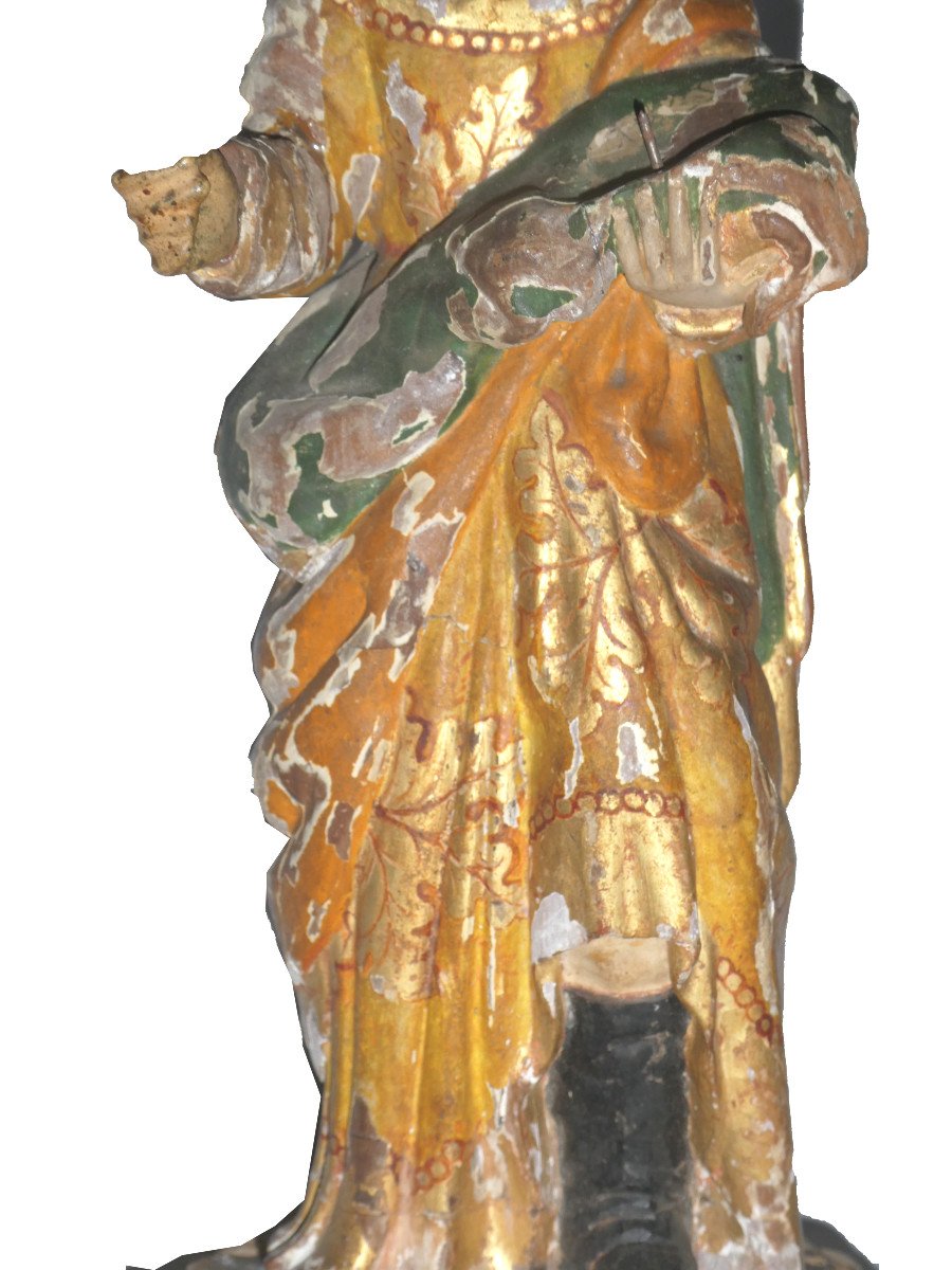 Polychrome Statue In Gilded Wood, 18th Century Period, Jesus, Saint Figure With Cushion-photo-2