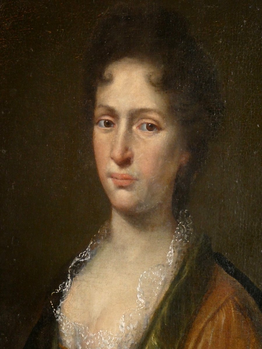 Portrait De Femme XVIIIe , Huile Sur Toile , Vers 1720 , Grand Drap&eacute; Barroque , Noble , R&eacute;gence-photo-3