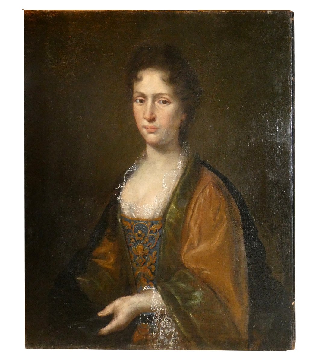 Portrait De Femme XVIIIe , Huile Sur Toile , Vers 1720 , Grand Drap&eacute; Barroque , Noble , R&eacute;gence