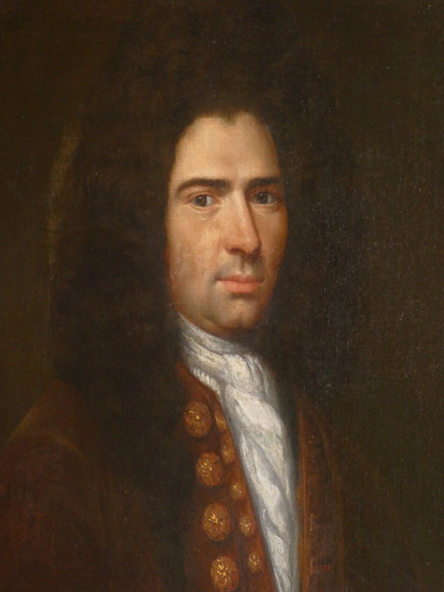 Oil On Canvas, 18th Century, Portrait Of A Man With A Snuffbox, Wig, Circa 1700 -photo-2