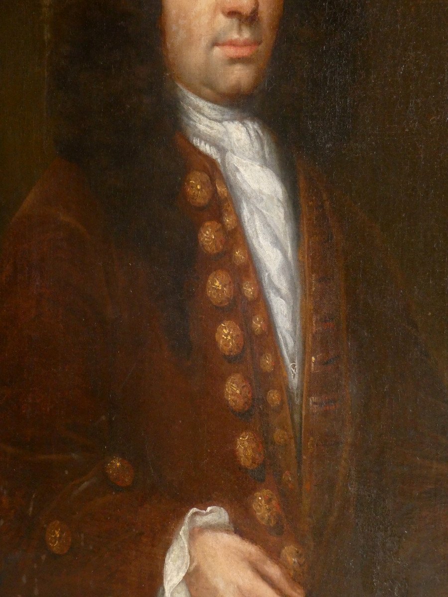 Oil On Canvas, 18th Century, Portrait Of A Man With A Snuffbox, Wig, Circa 1700 -photo-3