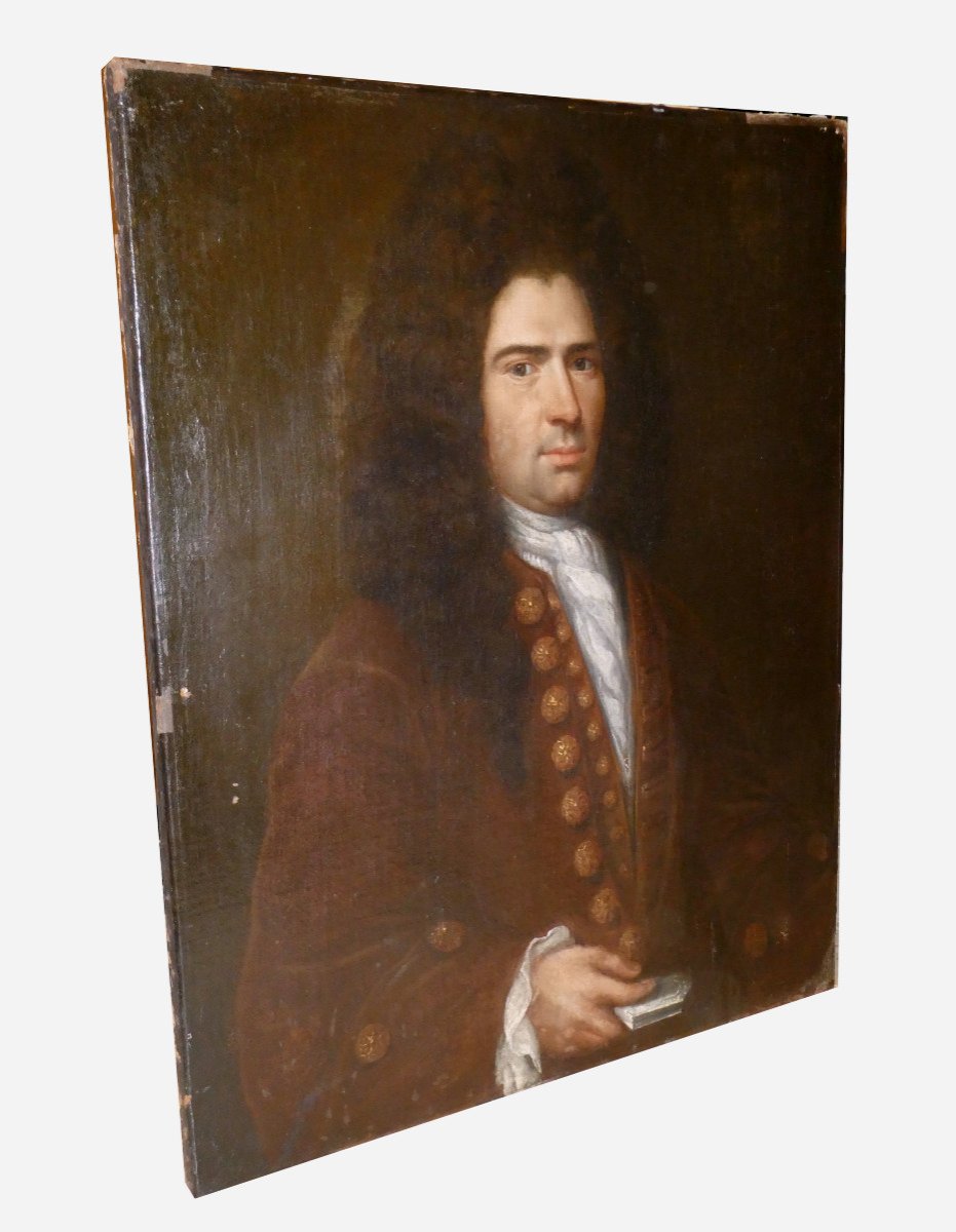 Oil On Canvas, 18th Century, Portrait Of A Man With A Snuffbox, Wig, Circa 1700 -photo-4