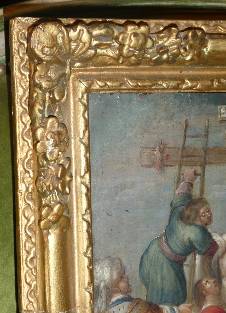 Oil On Copper, 17th Century, Descent From The Cross, Flemish School, Gilded Wood Frame-photo-3