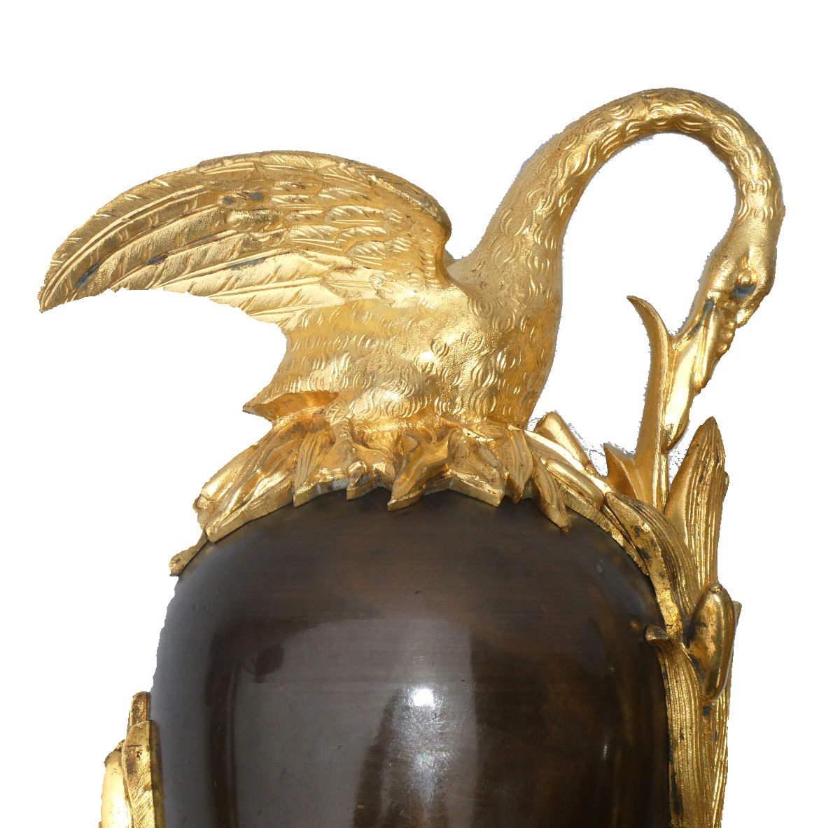 Paire De Cassolettes En Bronze Doré , époque Napoléon III Aiguieres XIXe , Cygne Style Empire-photo-3