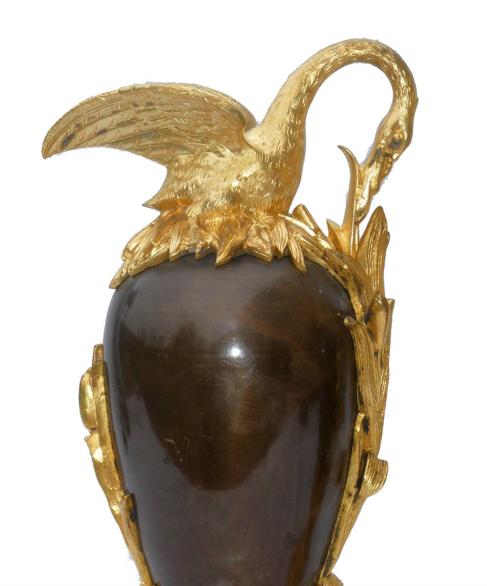 Paire De Cassolettes En Bronze Doré , époque Napoléon III Aiguieres XIXe , Cygne Style Empire-photo-3