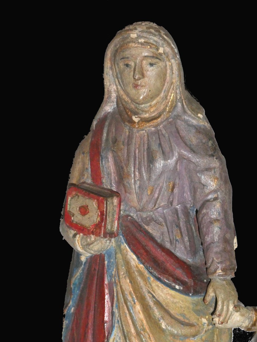 Sculpture Religieuse En Bois Polychrome , Epoque XVIIIe , Sainte Anne Et La Vierge -photo-2