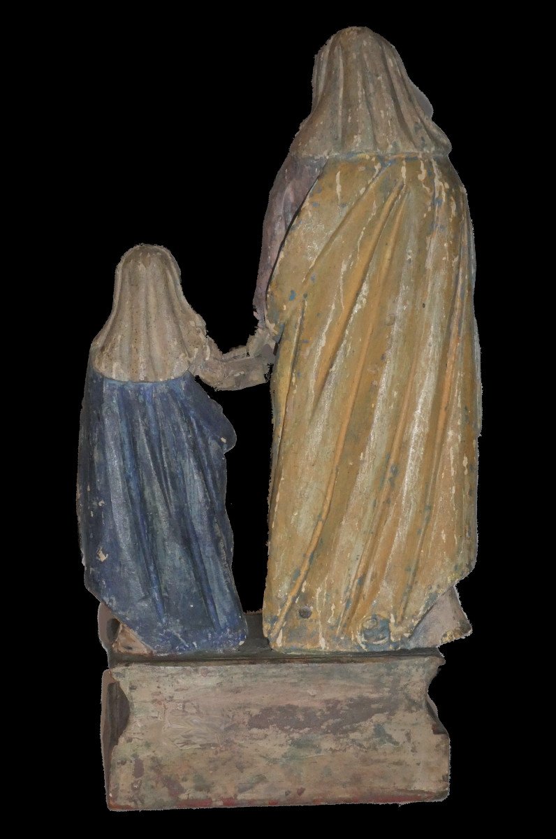 Sculpture Religieuse En Bois Polychrome , Epoque XVIIIe , Sainte Anne Et La Vierge -photo-4