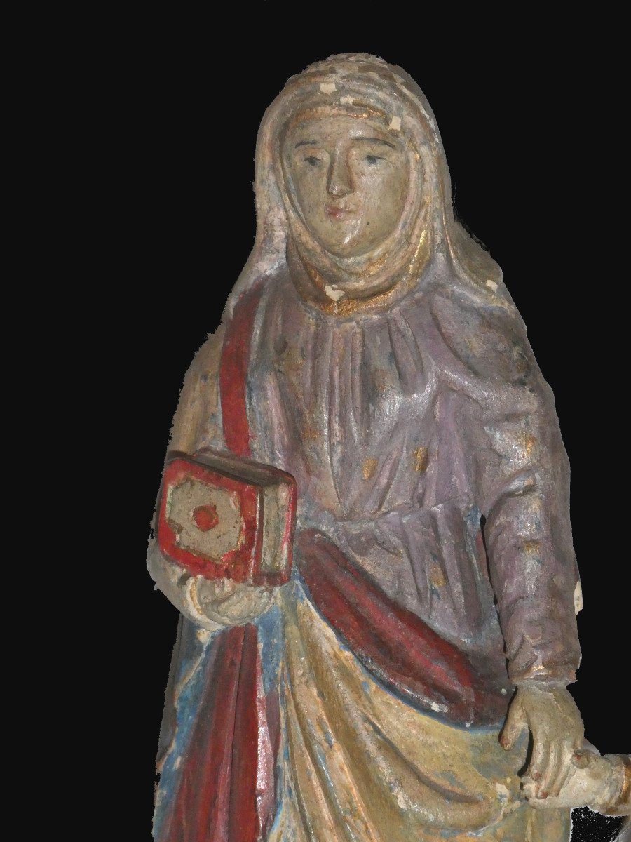 Religious Sculpture In Polychrome Wood, 18th Century Period, Saint Anne And The Virgin -photo-1