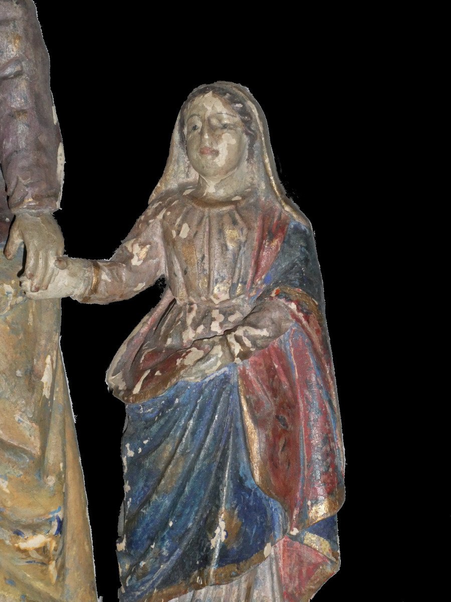 Religious Sculpture In Polychrome Wood, 18th Century Period, Saint Anne And The Virgin -photo-2