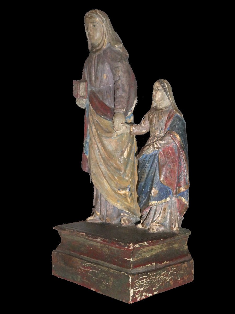 Religious Sculpture In Polychrome Wood, 18th Century Period, Saint Anne And The Virgin -photo-3