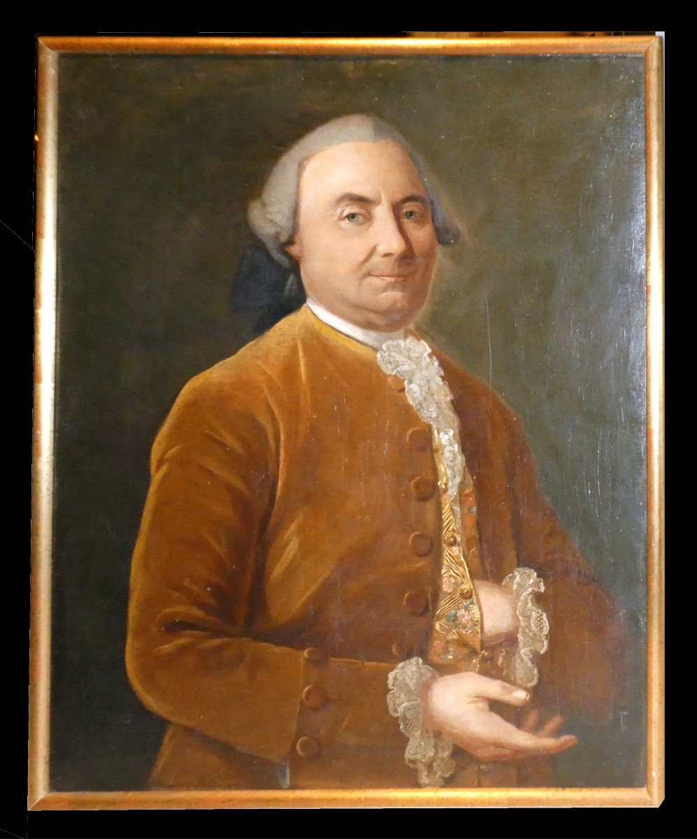 Portrait d'Elegant Epoque XVIIIe Siecle , Louis XVI Gilet Brodé , Homme à La Perruque Vers 1780