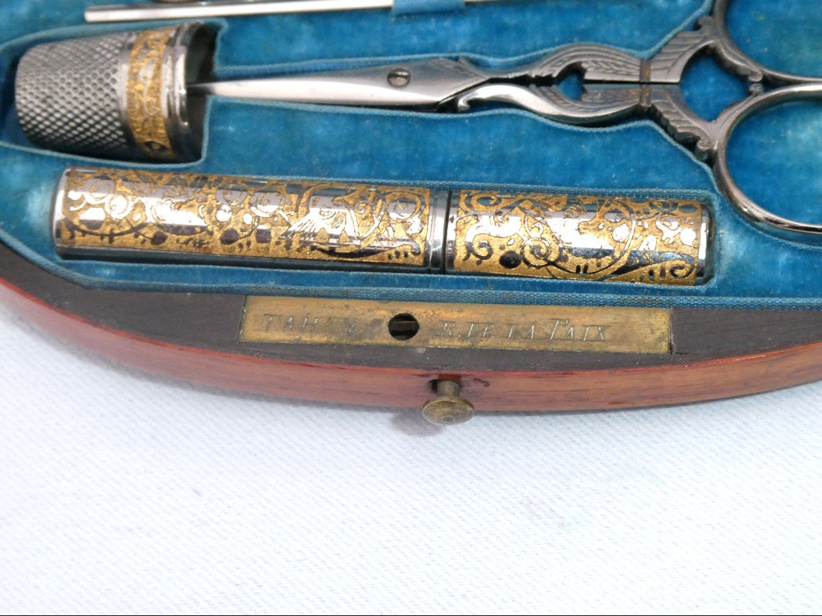 Sewing Kit Napoleon III Period, Tahan Paris Rue De La Paix, 19th Century Mother-of-pearl Marquetry-photo-4