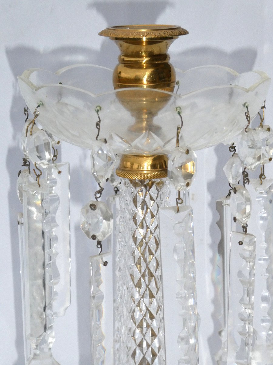 Large Pair Of Crystal & Gilt Bronze Candlesticks / Candlesticks, Charles X Style, Le Creusot -photo-1