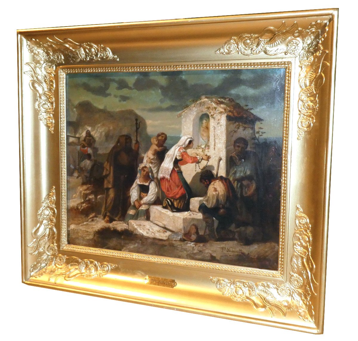 Huile Sur Toile Signee Diodore Rahoult , Devotion à La Vierge , Scène De Genre , Napoléon III 