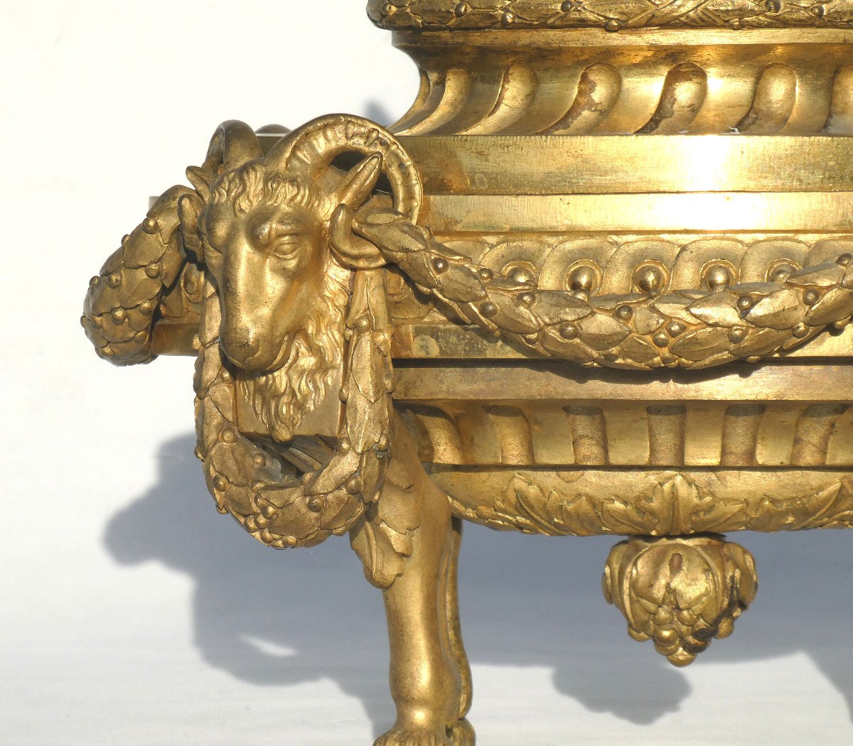 Pair Of Fire Pots, Napoleon III Period, Gilt Bronze, Louis XVI Style, 18th Century, Ram's Head-photo-3