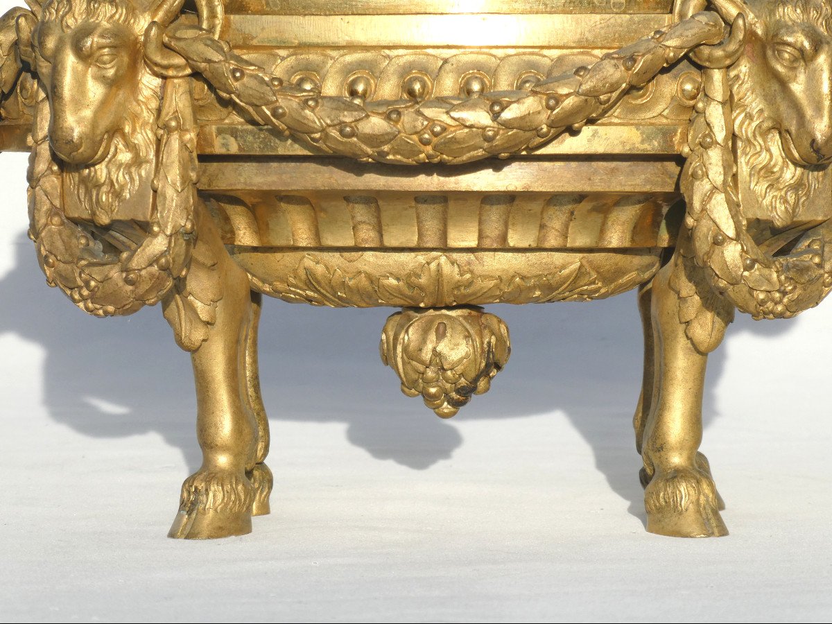 Pair Of Fire Pots, Napoleon III Period, Gilt Bronze, Louis XVI Style, 18th Century, Ram's Head-photo-4