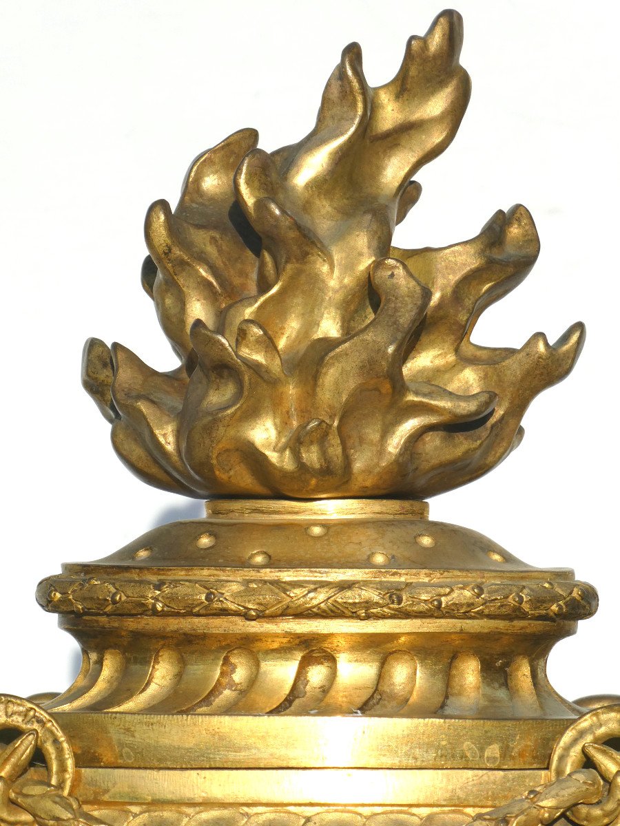 Pair Of Fire Pots, Napoleon III Period, Gilt Bronze, Louis XVI Style, 18th Century, Ram's Head-photo-1