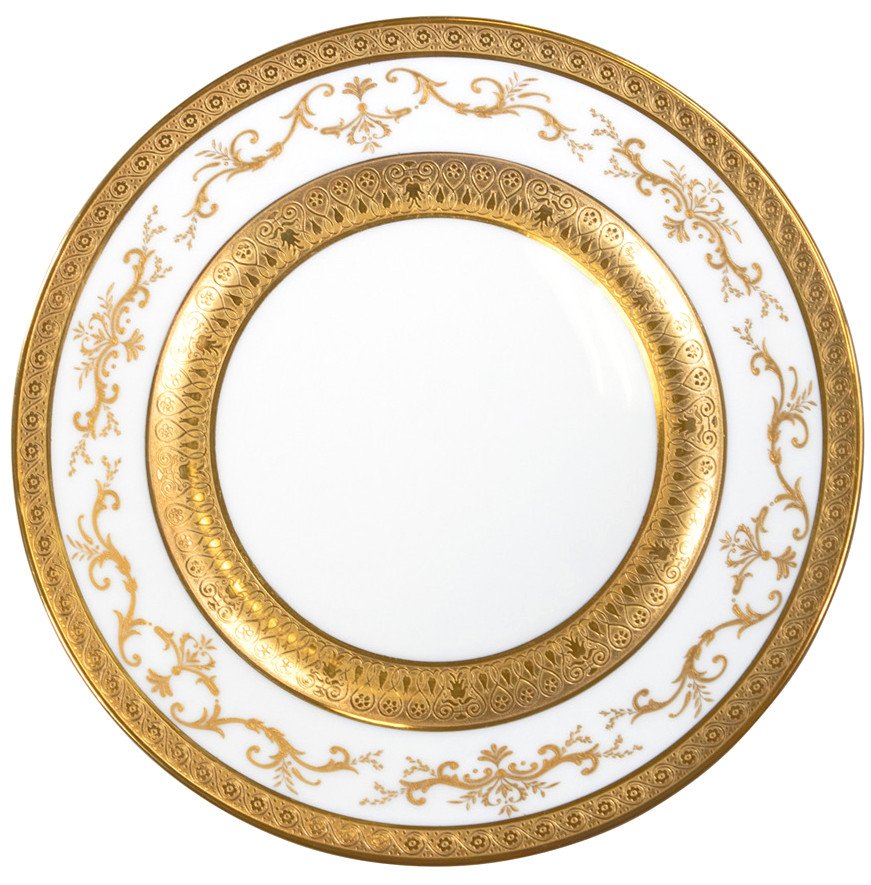 Set Of 6 Raynaud Medicis White & Gold Limoges Porcelain Presentation Plates-photo-4