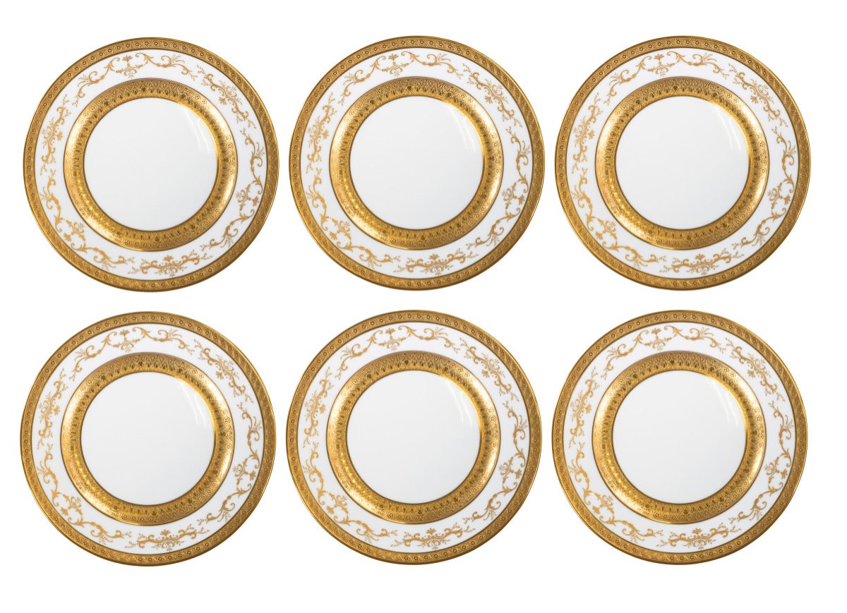 Set Of 6 Raynaud Medicis White & Gold Limoges Porcelain Presentation Plates