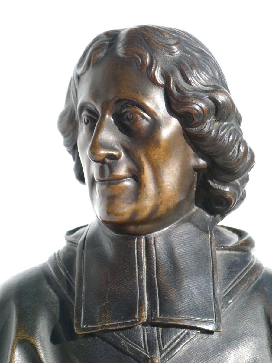 Bronze Sculpture, Bust Of The Writer Jacques Benigne Bossuet, Bishop, 17th Century -photo-2