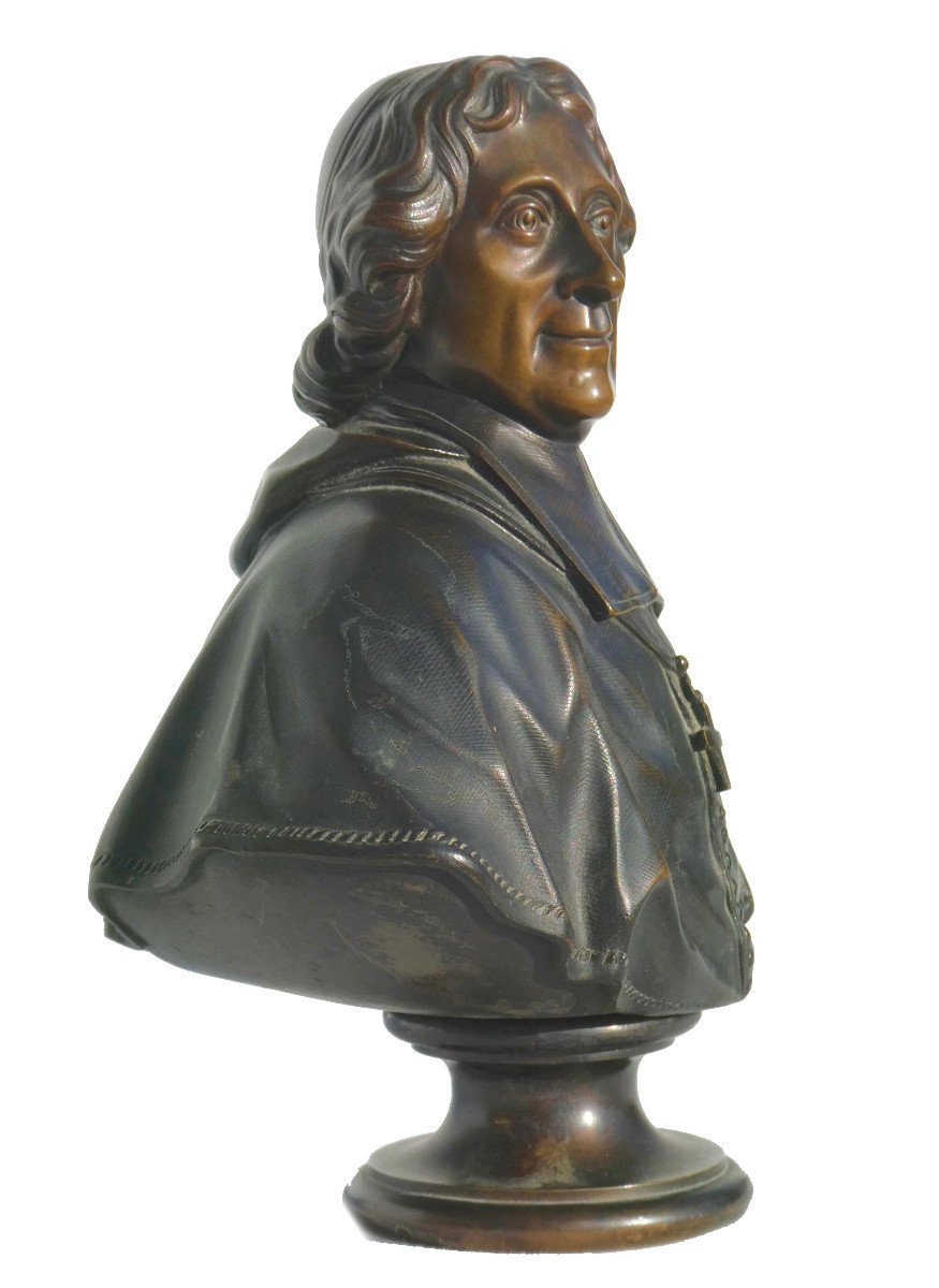 Bronze Sculpture, Bust Of The Writer Jacques Benigne Bossuet, Bishop, 17th Century -photo-3