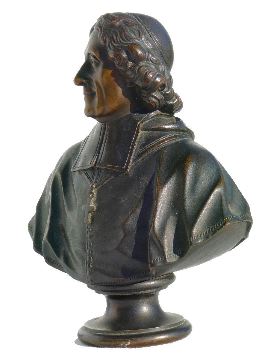 Bronze Sculpture, Bust Of The Writer Jacques Benigne Bossuet, Bishop, 17th Century -photo-2