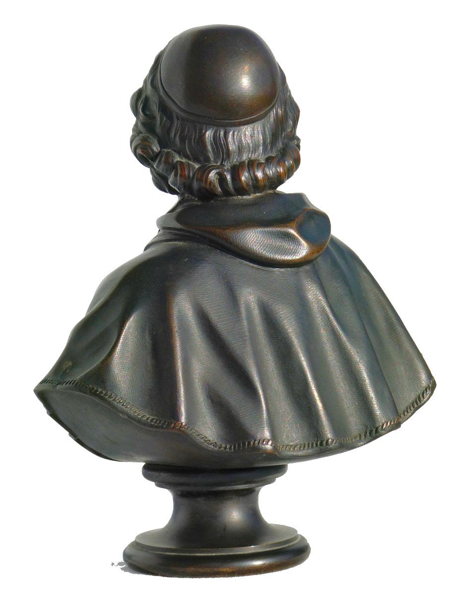 Bronze Sculpture, Bust Of The Writer Jacques Benigne Bossuet, Bishop, 17th Century -photo-3