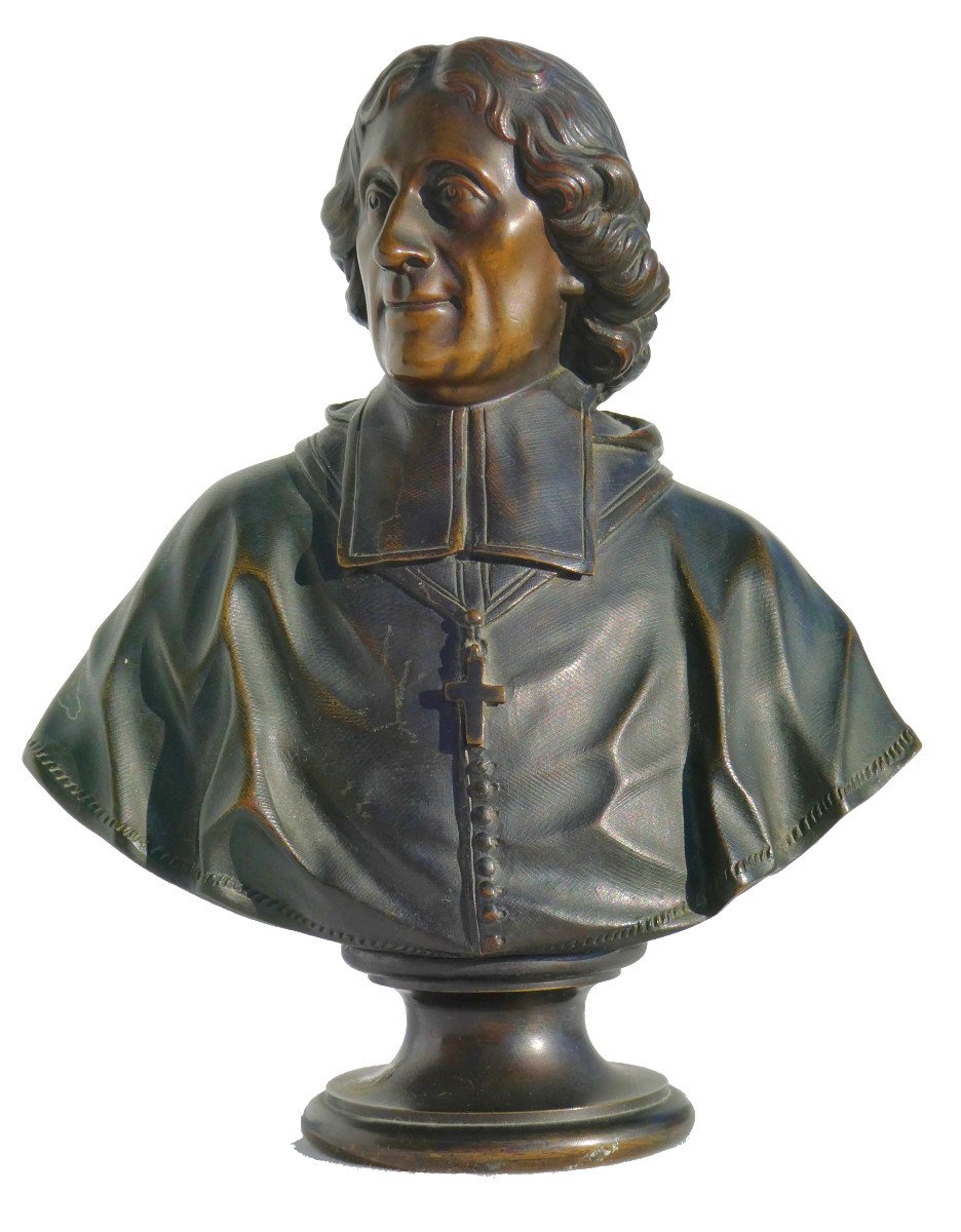 Bronze Sculpture, Bust Of The Writer Jacques Benigne Bossuet, Bishop, 17th Century 