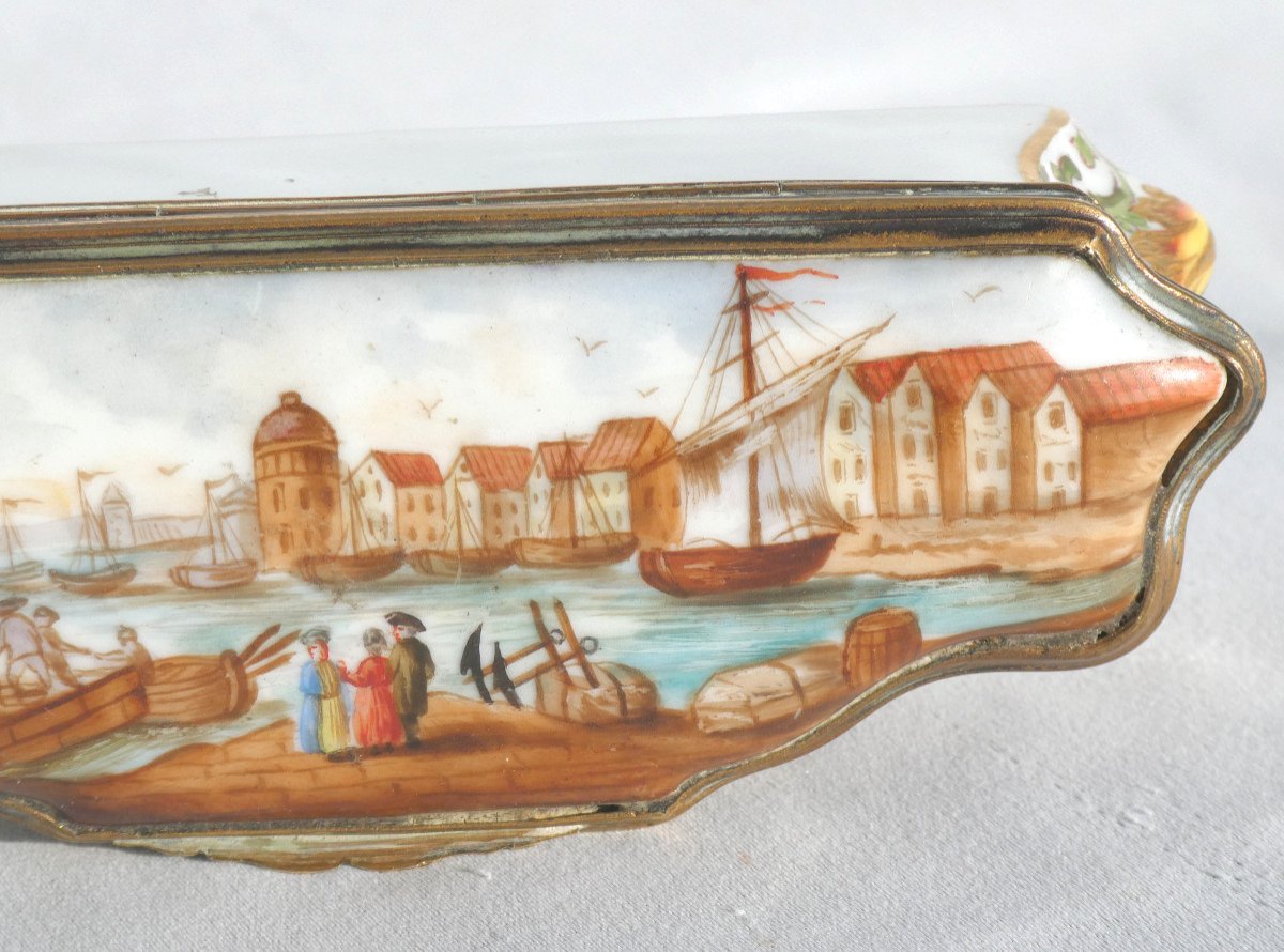 19th Century Snuffbox, Porcelain Box Decorated With Sailboats, 18th Century Style, Samson Snuff Box-photo-3