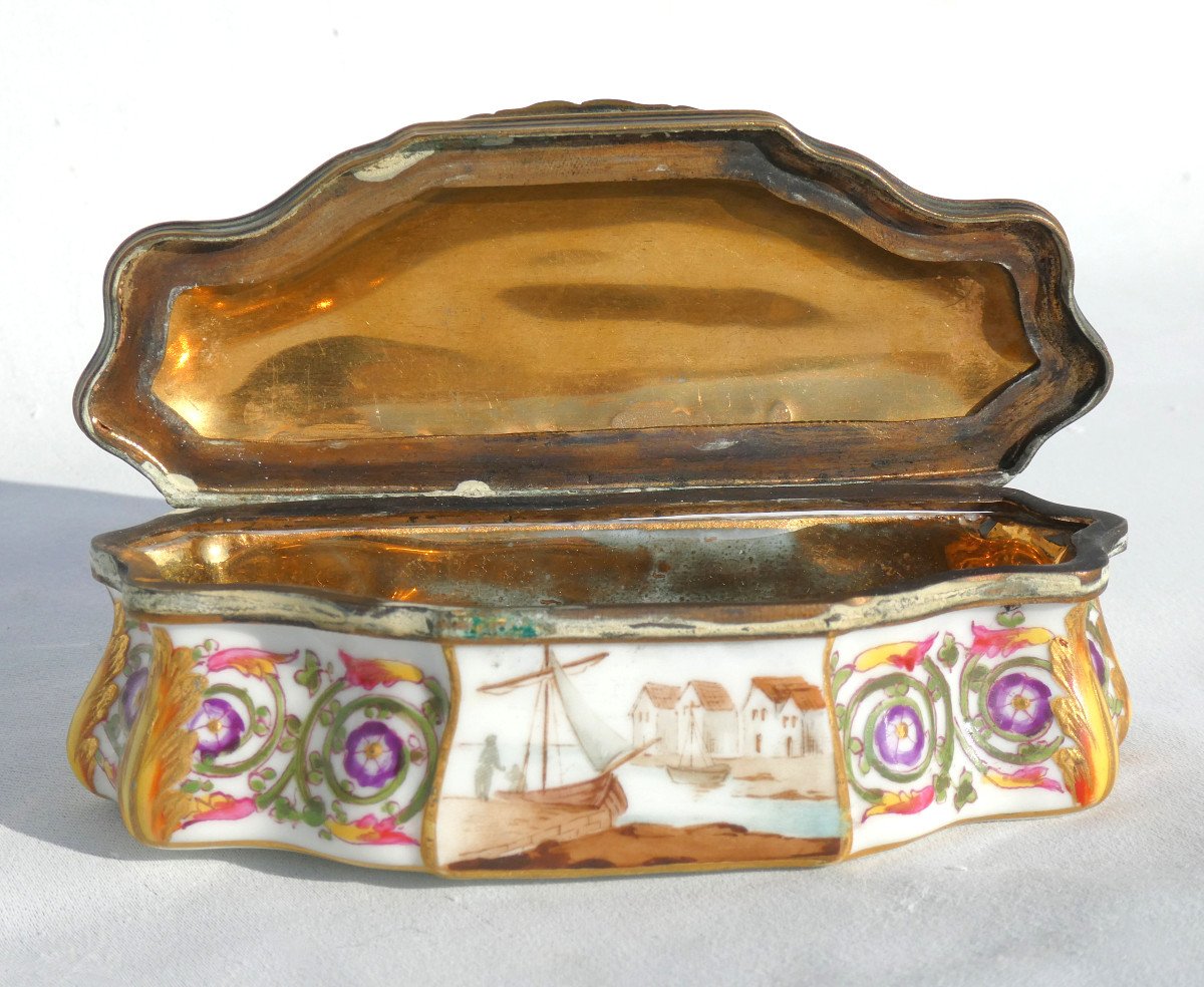 19th Century Snuffbox, Porcelain Box Decorated With Sailboats, 18th Century Style, Samson Snuff Box-photo-6