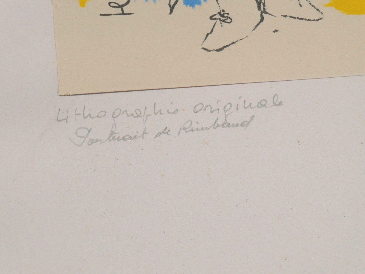 Lithographie Originale De Jean Cocteau , Tête De Faune Et Portrait De Rimbaud 1960-photo-3