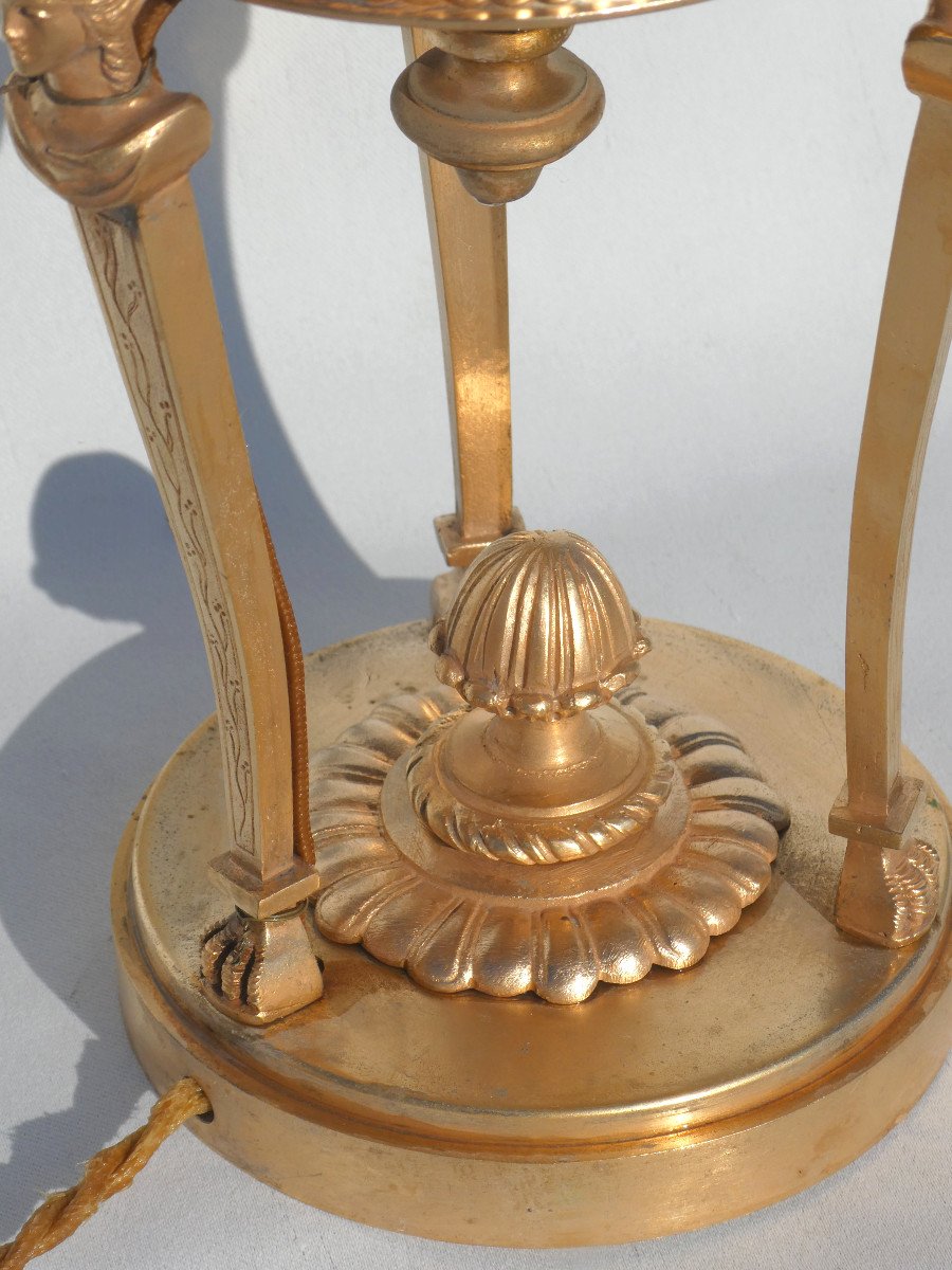 Lampe De Table En Bronze Doré Et Oeuf d'Autruche , Cariatides , Cassolette , Napoléon III XIXe-photo-3