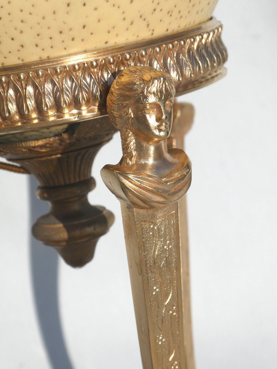 Lampe De Table En Bronze Doré Et Oeuf d'Autruche , Cariatides , Cassolette , Napoléon III XIXe-photo-4